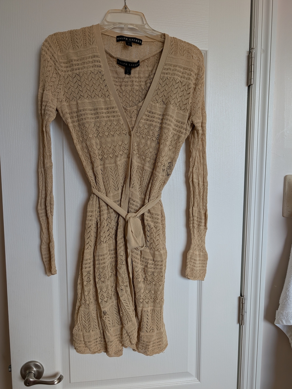Ralph Lauren Women’s Beige Knit Tie-Waist Cardigan Sweater And Dress